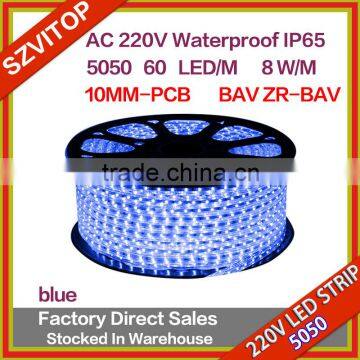 VT 220V LED STRIP SMD 5050 60LED/M blue IP68 copper wire LIGHT CE ROHS 10MM-PCB 14-16lm