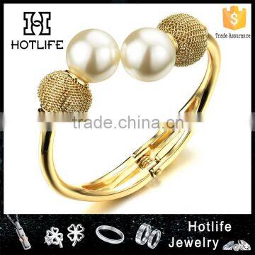 latest design girls top expandable pearl ball bracelet with 18K yellow gold plated