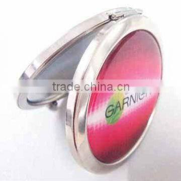 High quality dual sided round compact cosmetic mirror with epoxy resin sticker