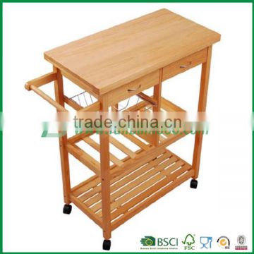 home basic bamboo wooden kitchen trolley cart with with storage drawer