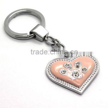 Heart Shaped Pink Enamel Keychain With Stones photo-3