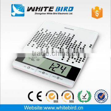 Extra large LCD glass digital kitchen weighing scale with time display