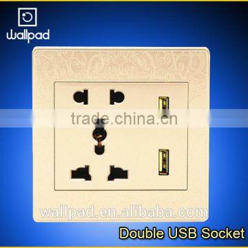 New Arrival Wallpad Gold PC110~250V Electrical Universal Wall Socket with Switch Usb Charger Port USB Power Wall Light Socket                        
                                                Quality Choice