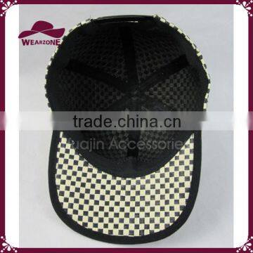Black and White Plaid Straw Baseball Cap Paper Sun Hat photo-2