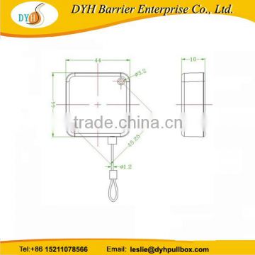 Square Anti-theft retractable recoiler for for securing and organizing products on a shop display