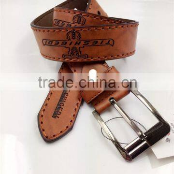 men's PU belt with emboss/thick stiching