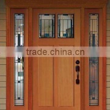 Mahogany Wooden Front Door Design With 2 Side lites