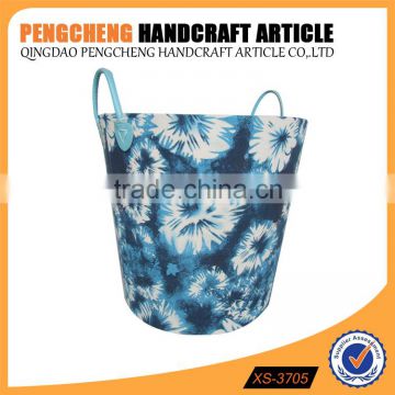 Household big round blue printing laundry basket with handles