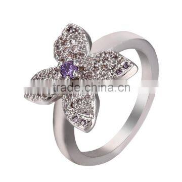 Lovely Fashion Jewelry Four Leaf Clover Shaped Inlay Rhinestone Women Wedding Ring