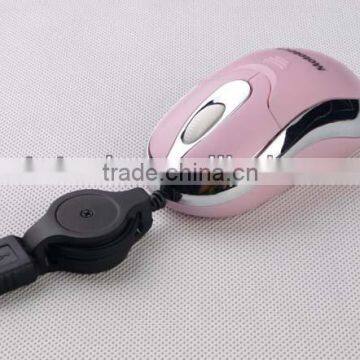 3D cute pink mini wired optical mouse