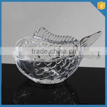 lovely fish shape Gift wholesale glass animal glass jar with crystal lid