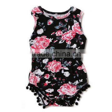 newborn baby girls cotton clothing black printing flower baby rompers boutique rompers for toddler