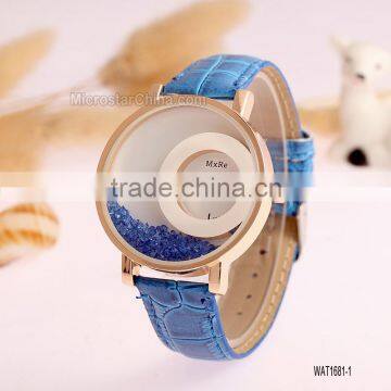 Elegant Women Quicksand Faux Leather Band Bracelet Round Dial Analog Wrist Watch photo-4