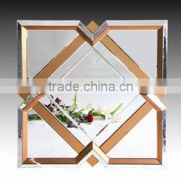 2015 New Design Square Color-mixed Glass Wall Mirror, Silver and Copper, Hotel Mirror, Diamond Shape Inside