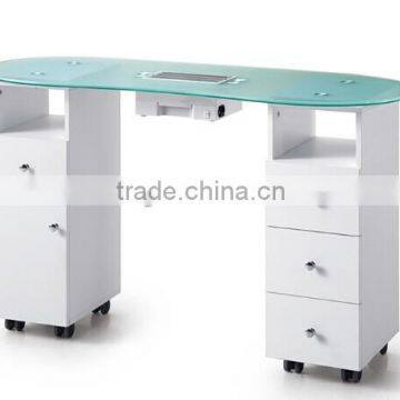 White nail salon glass top manicure table with exhaust fan                        
                                                Quality Choice
                                                    Most Popular