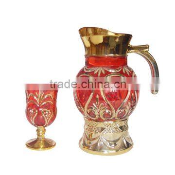glassware set water jug set 1 jug with 6 cups golden plating