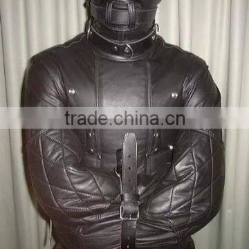 Leather full body bondage strait jacket belt loops on back