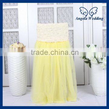 CH019D New 2015 wedding high back puffy yellow tutu tulle chair cover