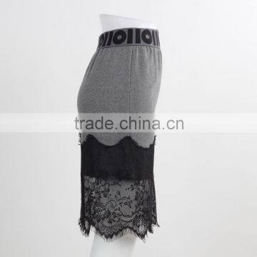 F5S43020 New Design Eyelash Lace Hem Skirt Women Fashion Fleece Midi Skirt photo-3