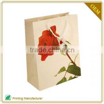 Printed Rose Paper Bag Price For Gift With Rope Handle Custom For Global Customers