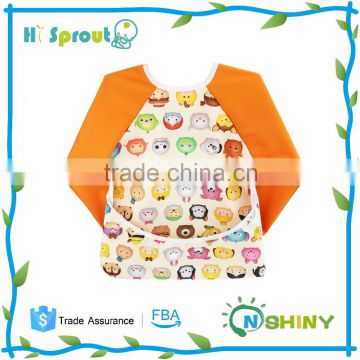 Purple Sleeves Animal Design Baby Bib with Pocket