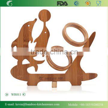 WR011/Natural Solid bamboo wine rack single wooden bottle wine glass holder antique display wine bottle holder