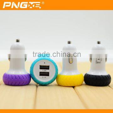 Special design colorful wheel micro usb car charger 2 port for iphone and for samsung custom usb car charger