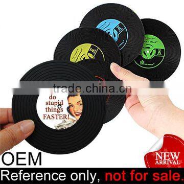 Promotional Custom Soft PVC Retro Turntable Black Vinyl Record Coaster