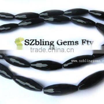 High quality natural gemstone jewelry black onyx faceted rice shape loose beads