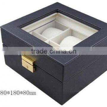 transparent windows black color leather watch case