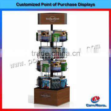 Customized library 4-tier floor wood book display stand
