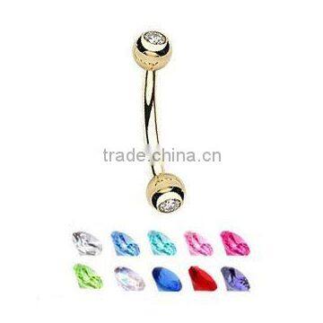 Gold plated double gem eyebrow rings body piercing jewelry