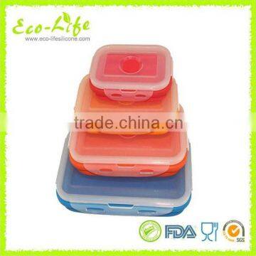 Hot Selling Microwave Safe Japanese Collapsible Silicone Lunch Box Set of 4 Pieces/ Air-tight Silicone Folding Lunch Box