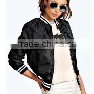 Women Clothing Manufacturer Rib Collar Ligtht Weight Fashion Cool Black baseball jackets