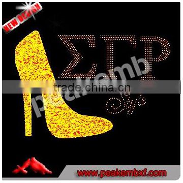 Hot Saling Glitter Motif High-Heel Shoe Iron on Rhinestone Hotfix for Tee and Clothes