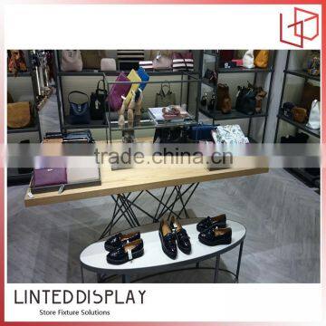 Foshan wooden clothing store furniture metal steel modem table furniture design