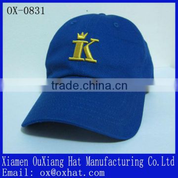 100%cotton letter K embroidery navy sports golf cap with hook and loop closure