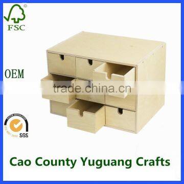 wooden storage chest box office desktop cosmteic organizer with drawers