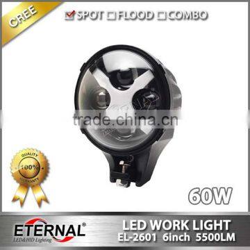 6in 60W round led work light with halo angel eyes for Jeep wrangler motorcycle powersports 4x4 racing vehicles