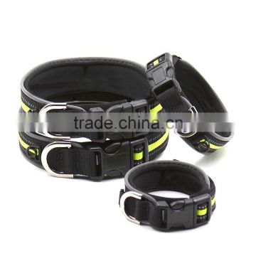 Newly designed magic tape size adjustable pet dog collar cat dog Padded collar Reflective Green color S M L XL large dog collar