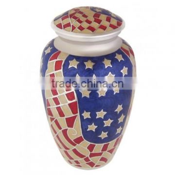 USA flag Printed Adult Cremation Urns in Brass Metal