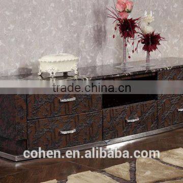 modern design mdf cabinets tv set/wall unit with stainless steel legs for hotel/living room furniture E105
