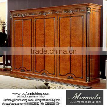 YB29 Italian Antique Carved Wooden Bedroom Furniture, Large 6 Doors Design Wardrobe, Luxury Villa Closet