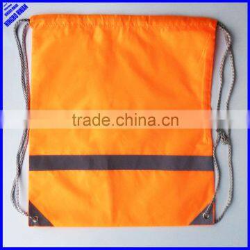 Cheap promotional orange 190T polyester pull string bag