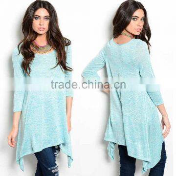 oversized t-shirt Sweatshirt 3/4 Sleeve Tunic Top Trapeze Shark Bite Hem oversized shirt