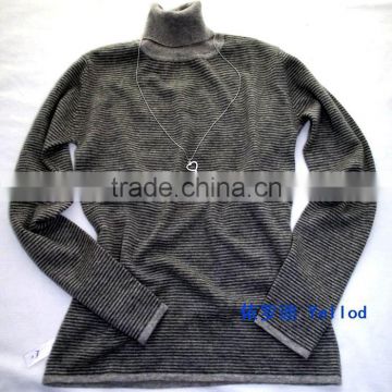 100% cashmere sweater ladies' highneck stripe Pullover sweater