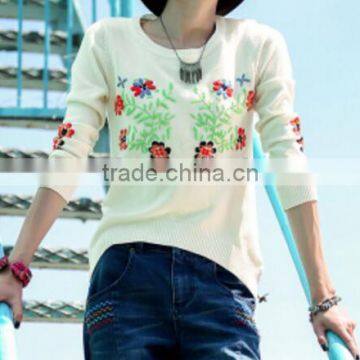 Cashmere Star Design Round Neck Sweater Lady Pullover Sweater