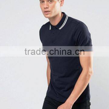 Short Sleeve Button Placket Twin Tipping Collar And Cuffs Side Slits Balck men's 100% Cotton Pique 200gsm Casual Polo Shirt