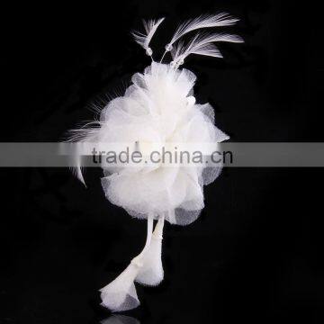 High-grade Feather Flower Hair Clip Fabric Flower Brooch Wedding Dress Flowers Corsage Pin photo-4