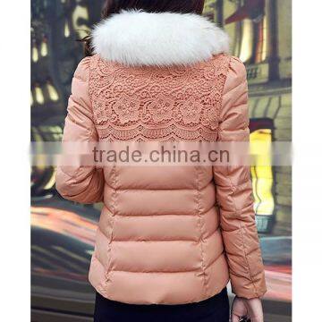 2015 New Fashion Lady Ourtdoor Thin Lace Padded Jacket With Fur Collar photo-2